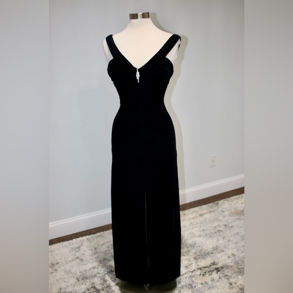 Masquerade Black Velvet Gown with Silver Accent